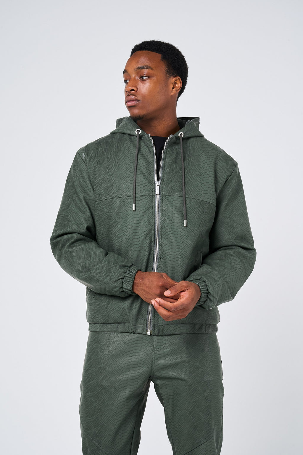 Isandro Khaki Croc Leather Jacket