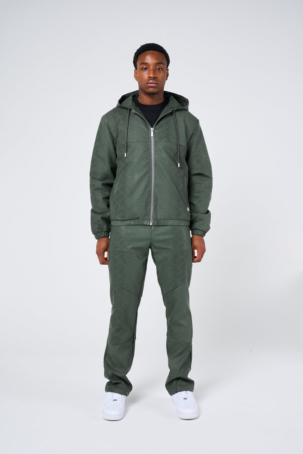 Isandro Khaki Croc Leather Jacket