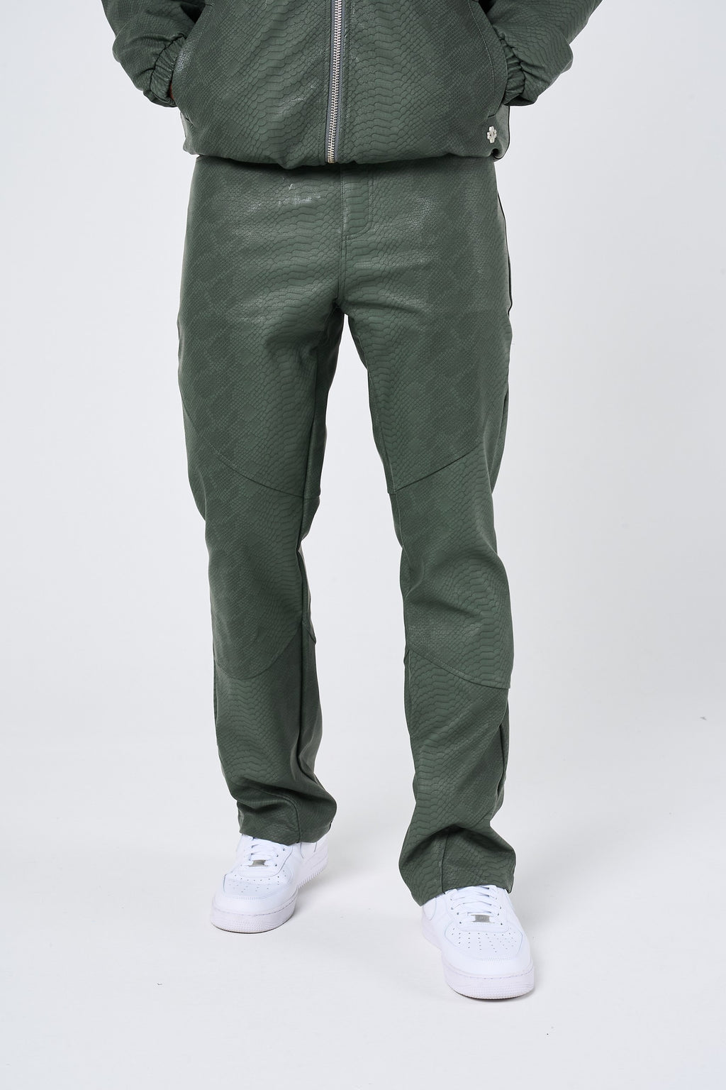 Isandro Khaki Croc Leather Pants