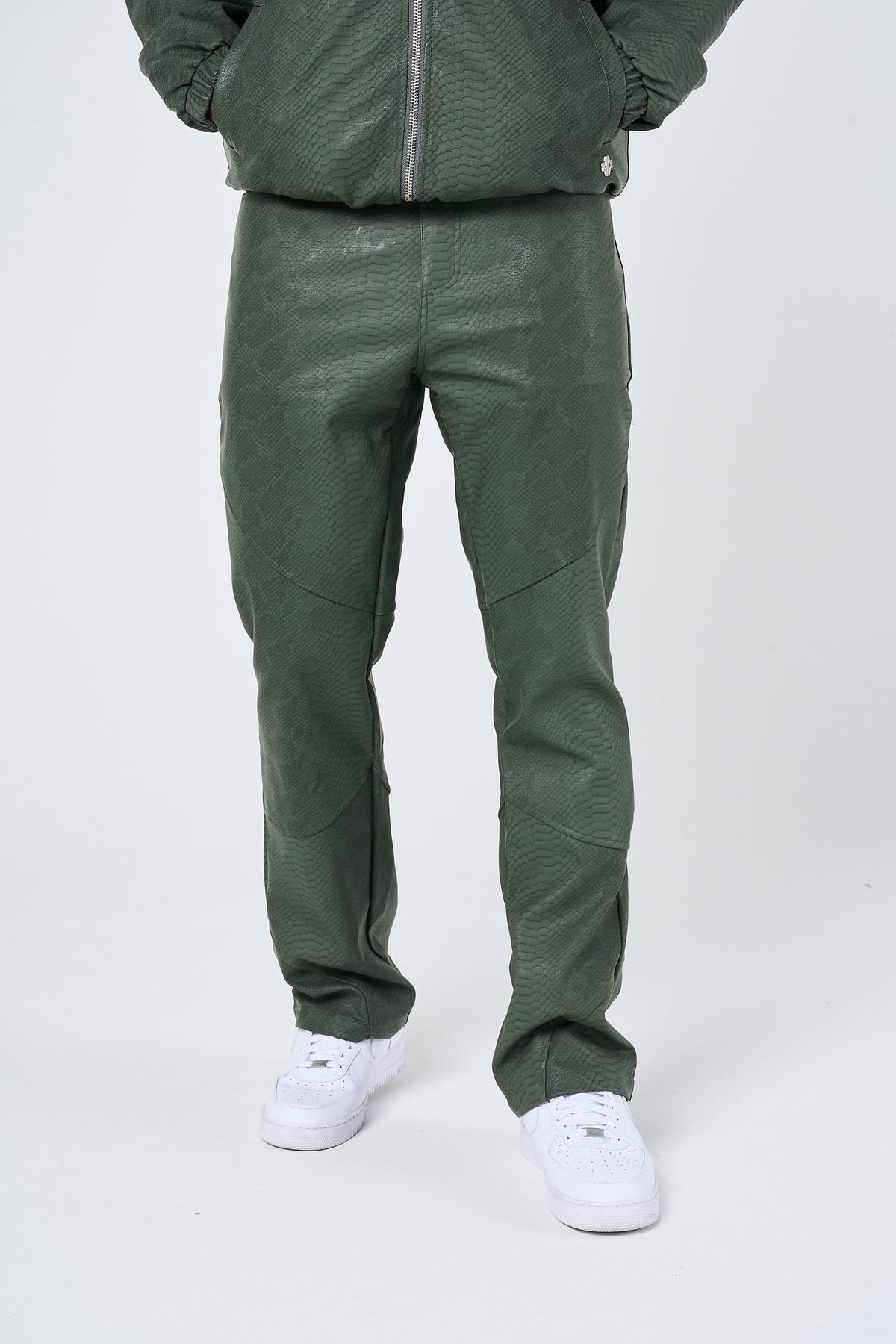 Isandro Khaki Croc Leather Pants