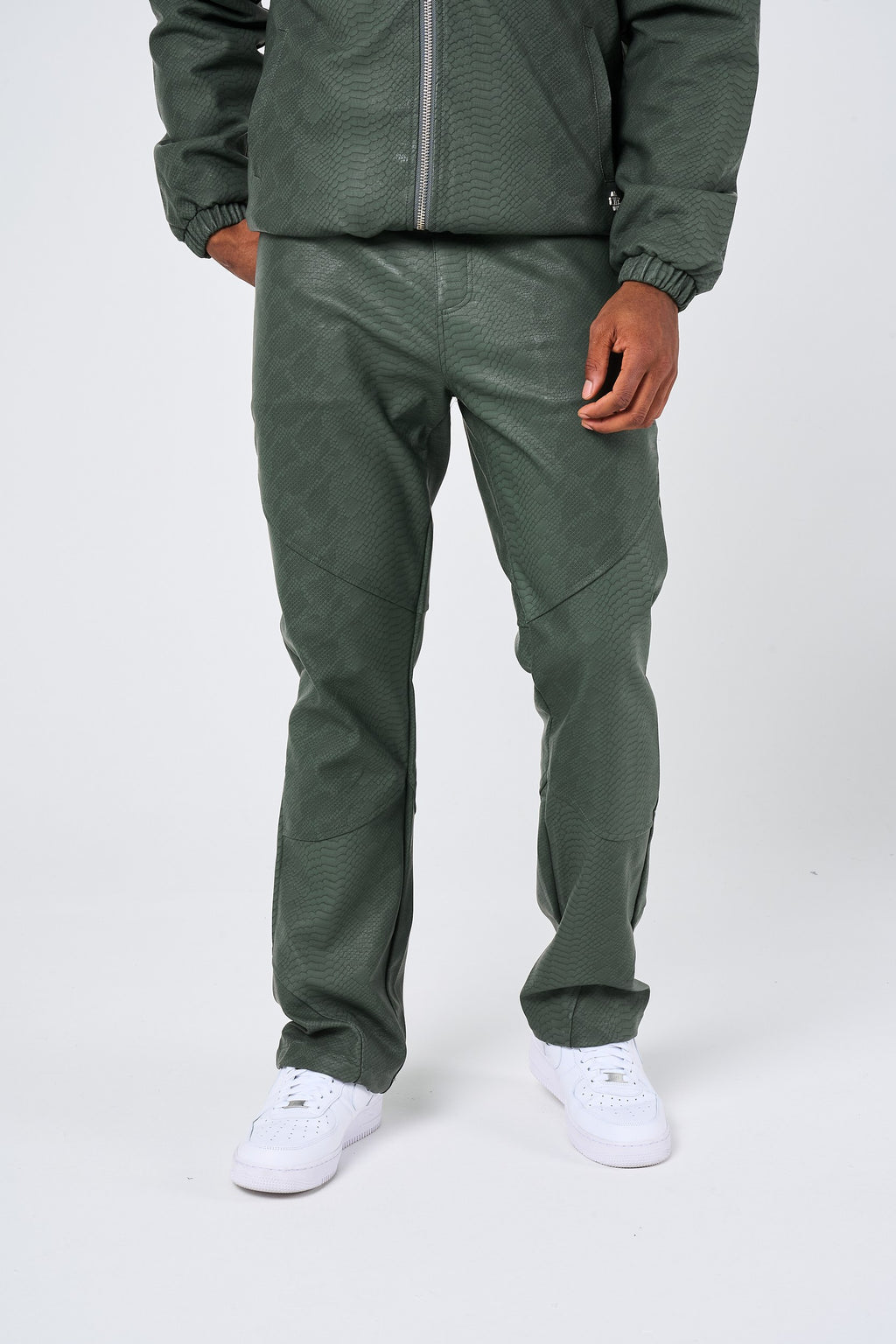 Isandro Khaki Croc Leather Pants