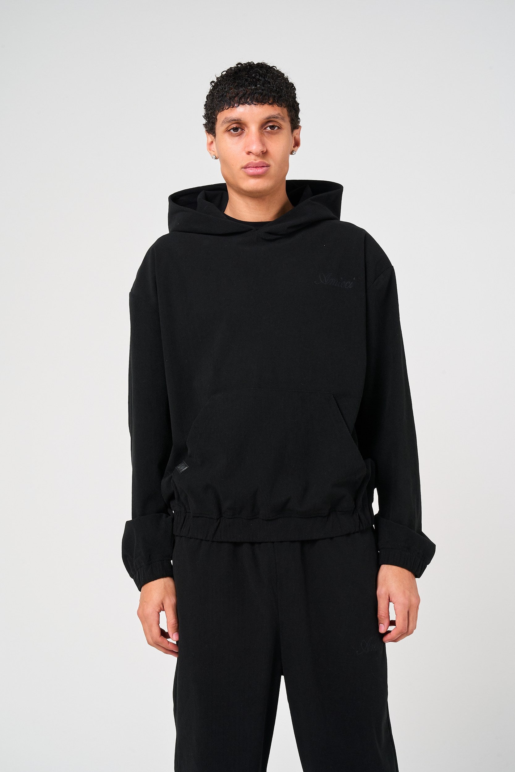 Cylinder Black Needlecord Hoodie