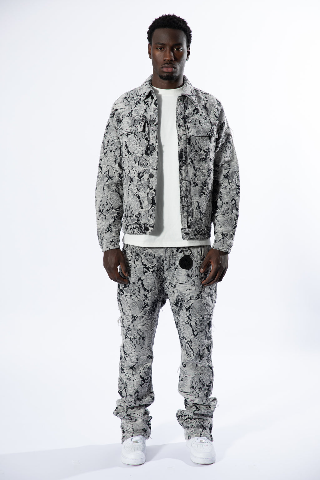 Amelio Jacquard Denim Jeans Zwart