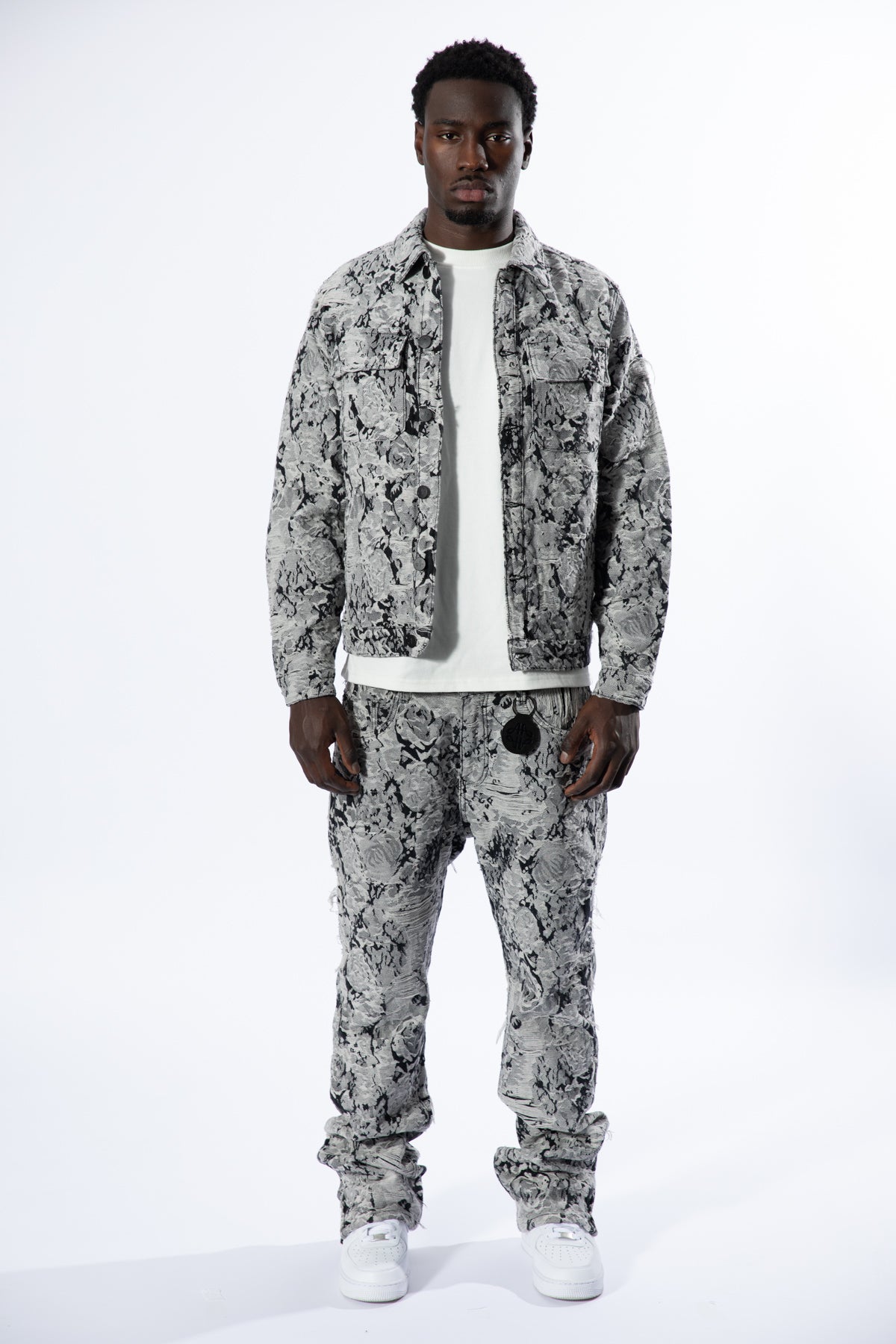 Amelio Jacquard Denim Jeans Zwart