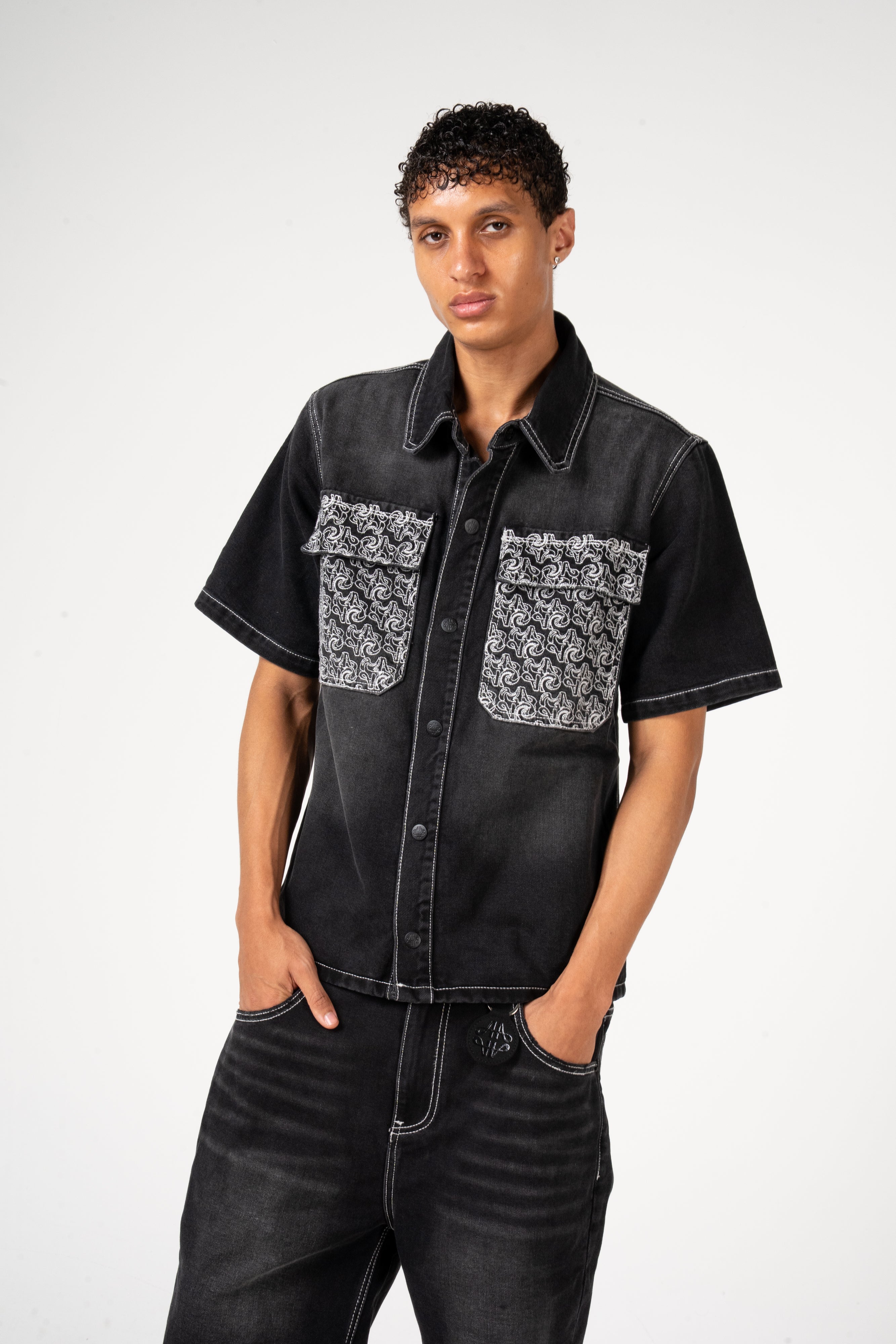 Keshi Denim Short Set Zwart