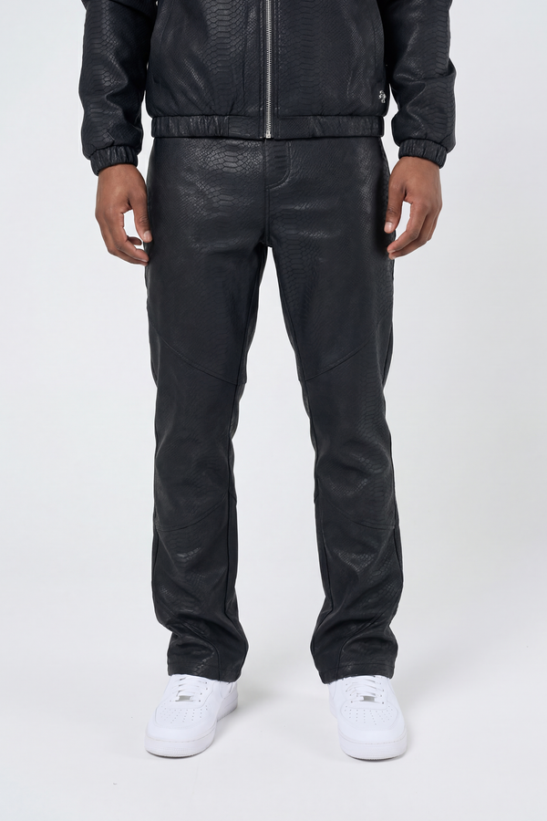 Isandro Zwarte Croco Leren Broek