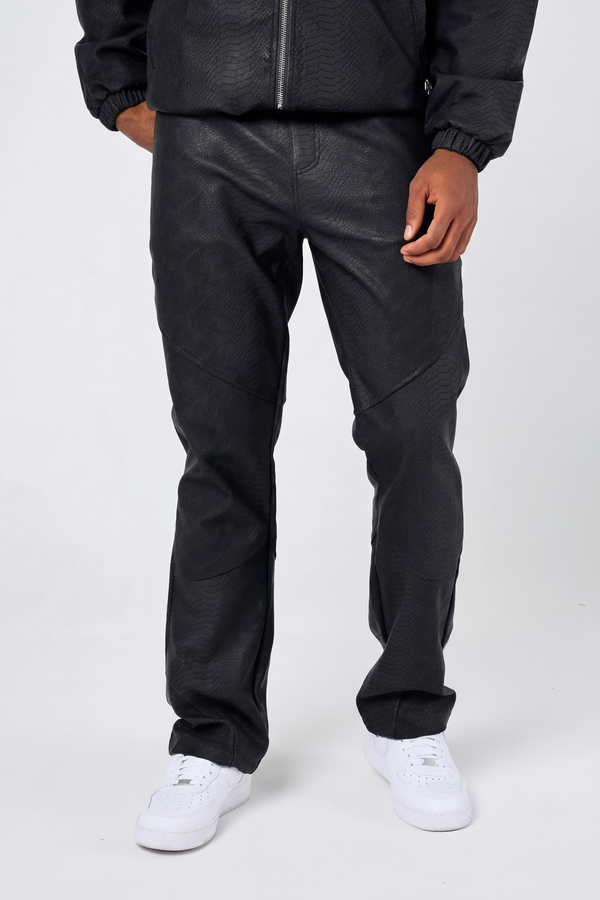 Isandro Zwarte Croco Leren Broek