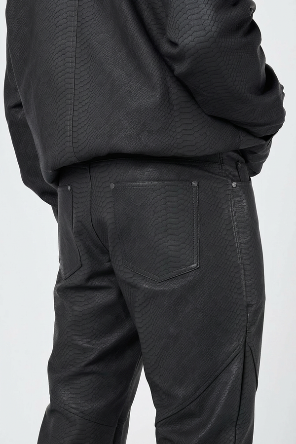 Isandro Zwarte Croco Leren Broek