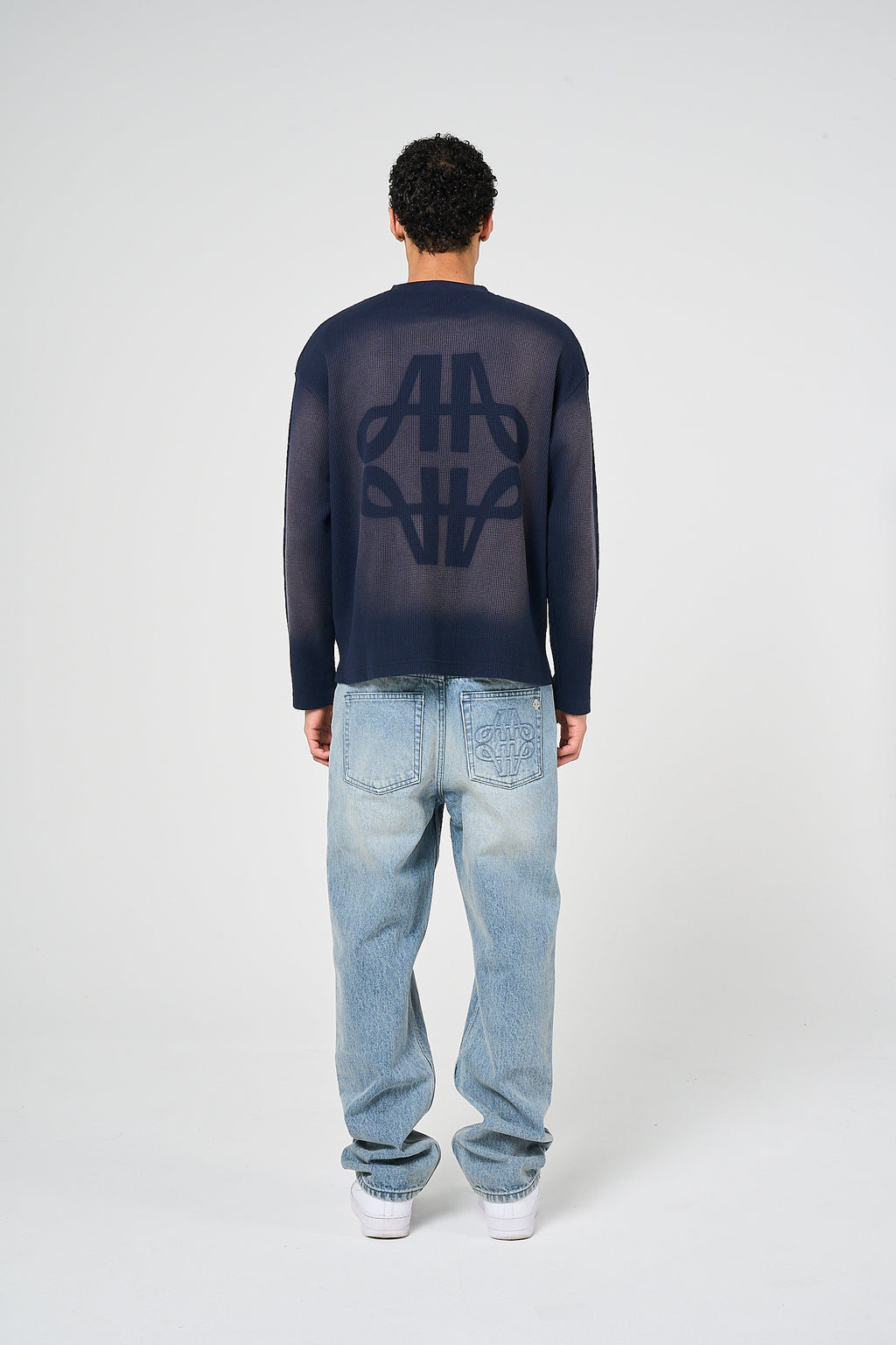 Pandan Navy Waffle Long Sleeve T Shirt