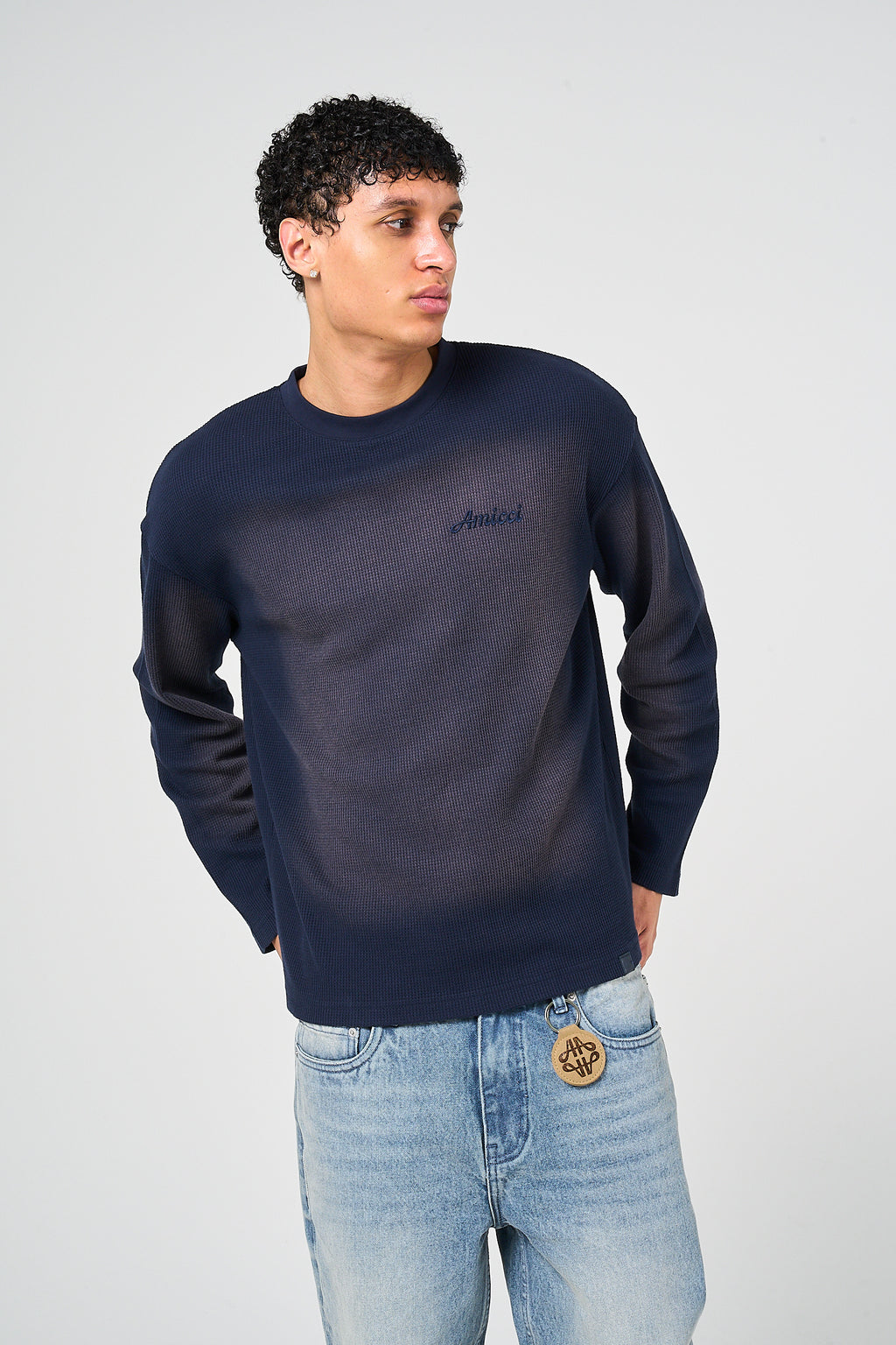 Pandan Navy Waffle Long Sleeve T Shirt