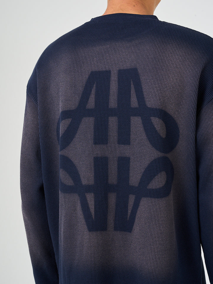 Pandan Navy Waffle Long Sleeve T Shirt