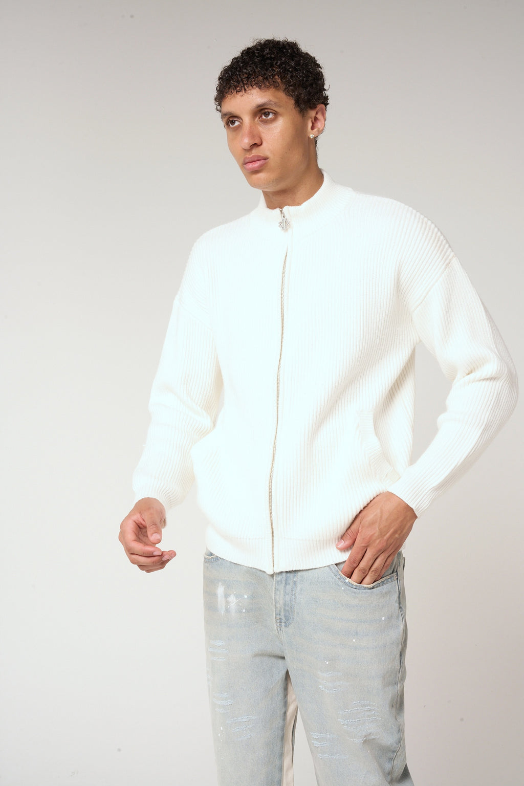 Mesa Ribbed Zip-Through Jacket White