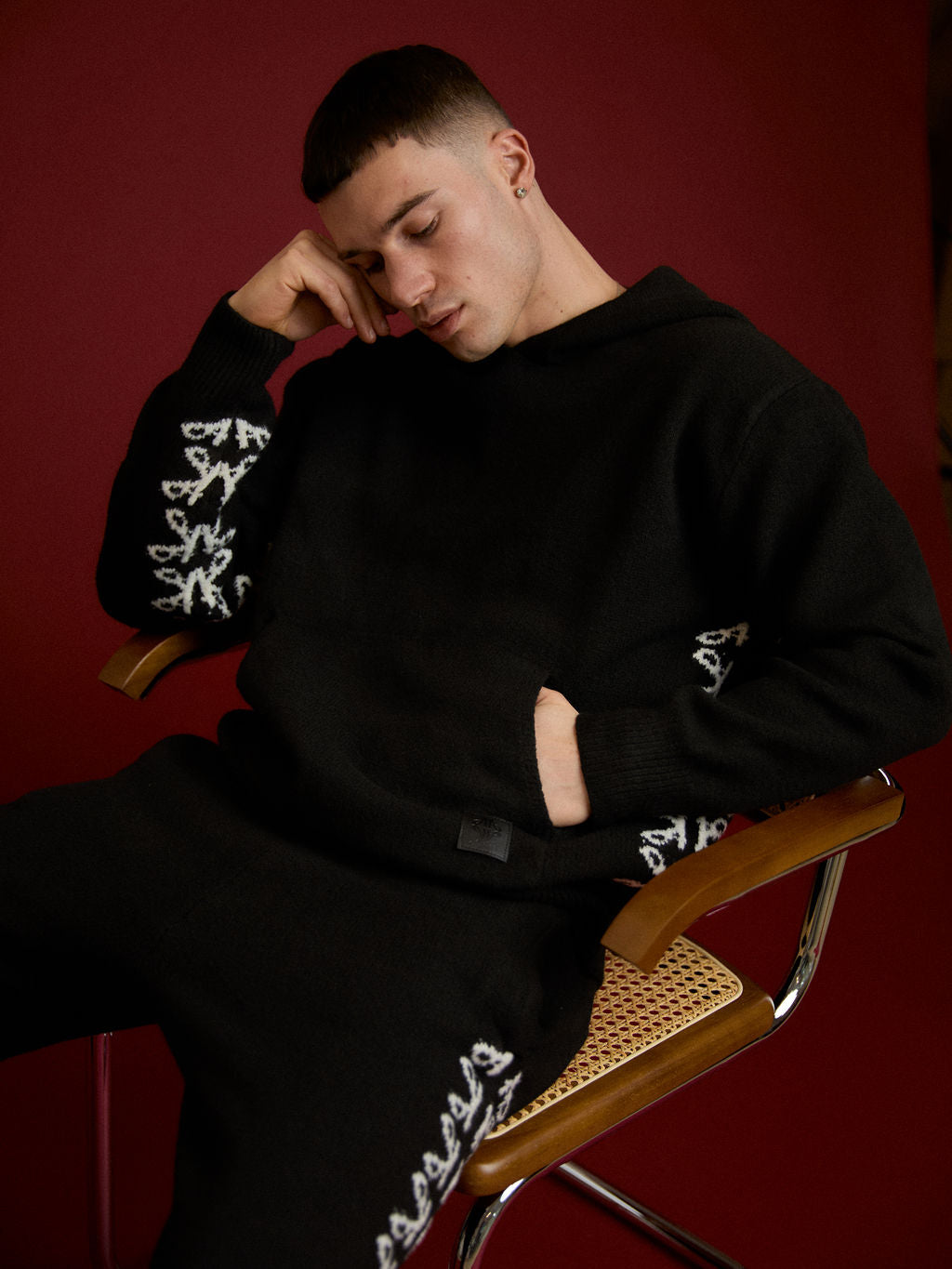 Merino Breiwerk Zwarte Hoodie
