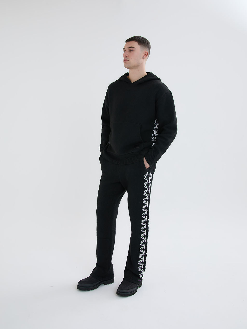 Merino Breiwerk Zwarte Hoodie