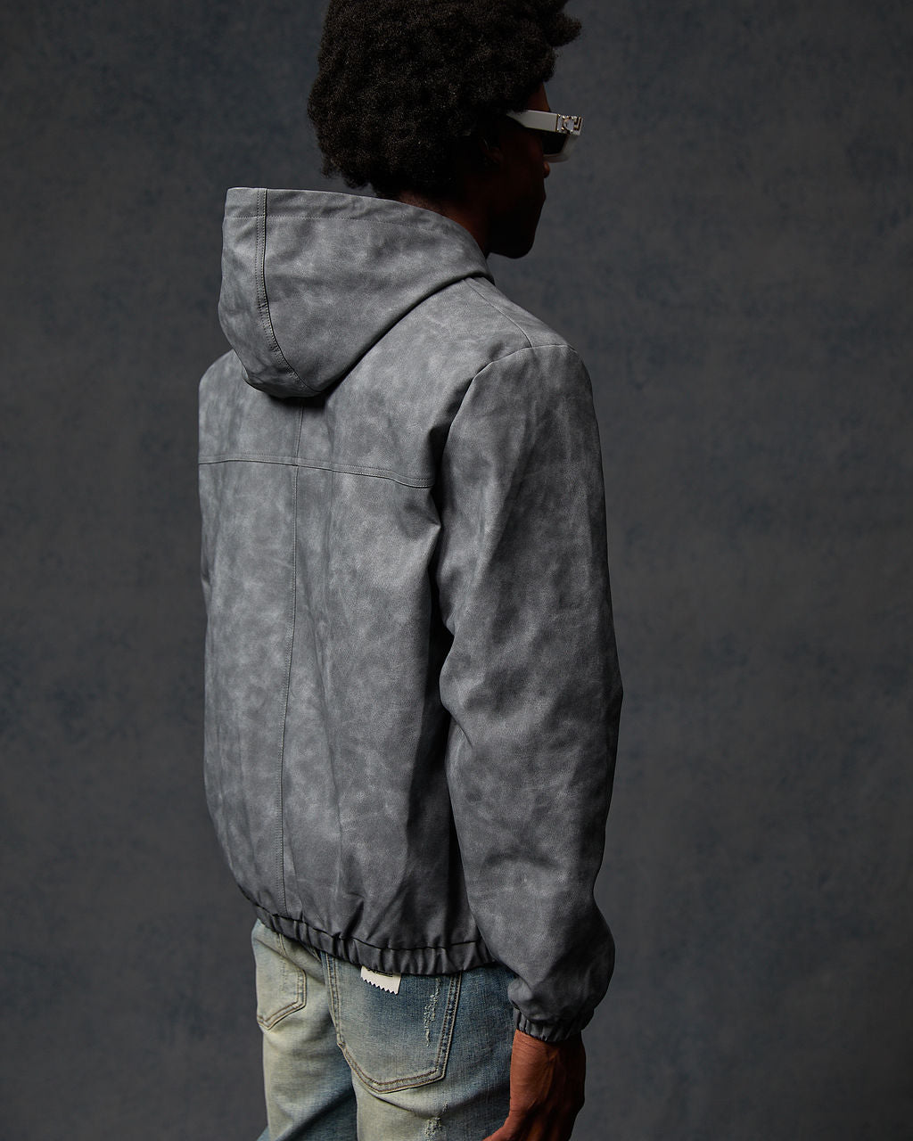 Rafel Leren Rits Hoodie Grijs