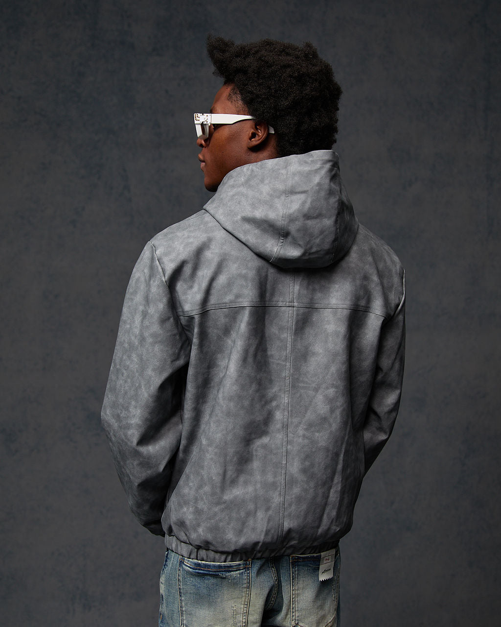 Rafel Leren Rits Hoodie Grijs