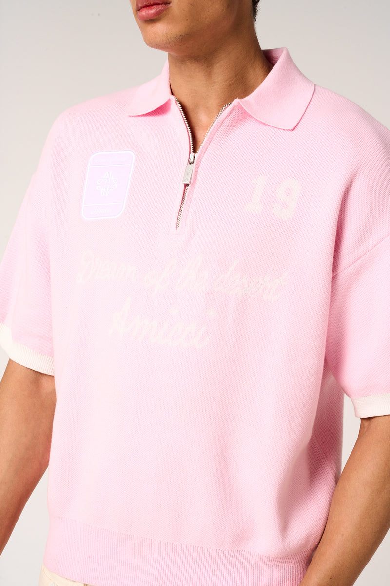 Reno Knitted Zip Polo Pink