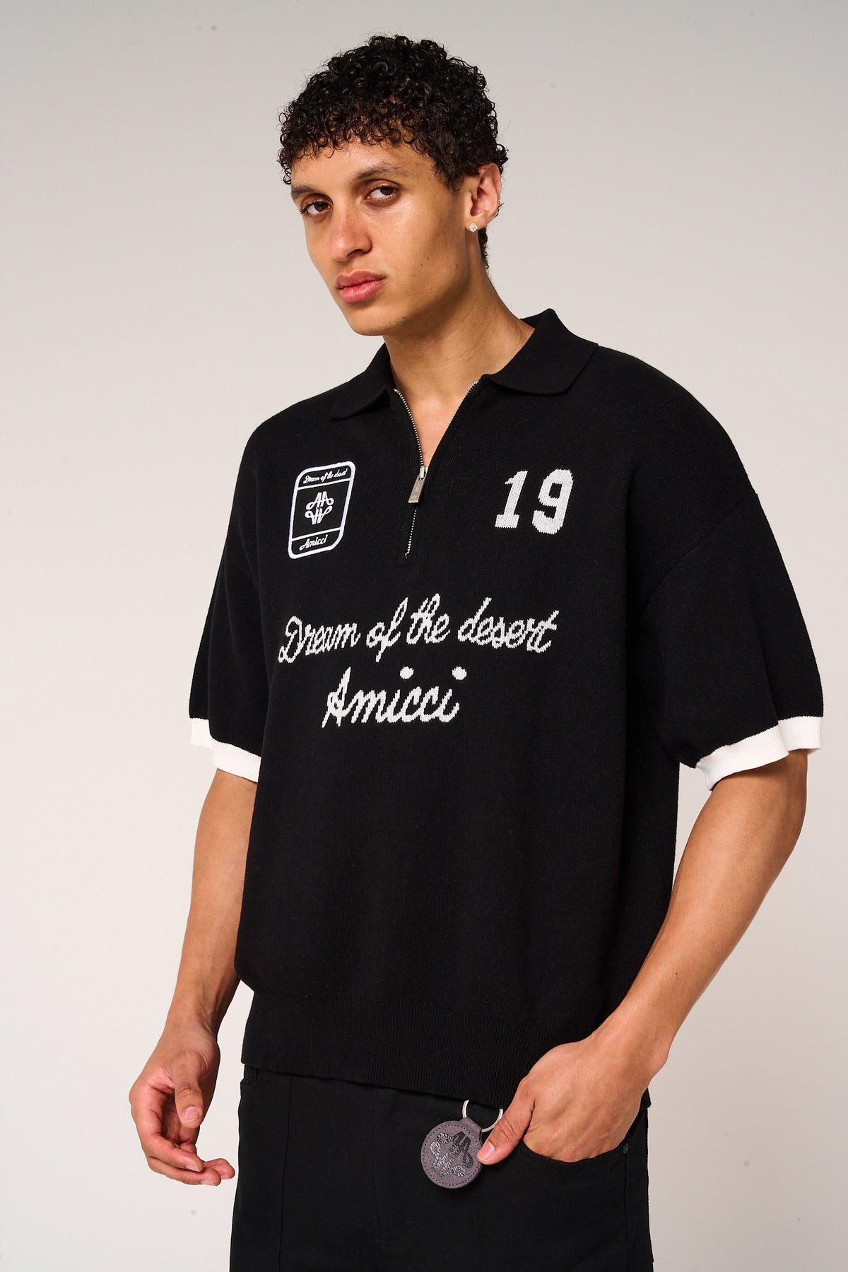 Reno Knitted Zip Polo Black