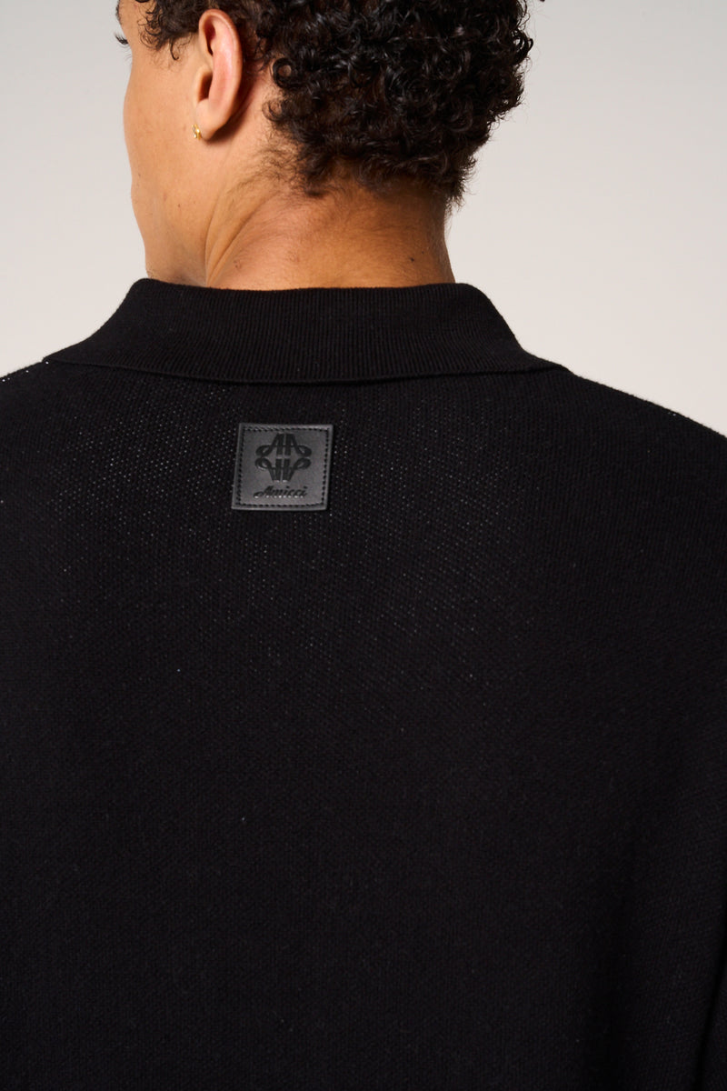 Reno Knitted Zip Polo Black
