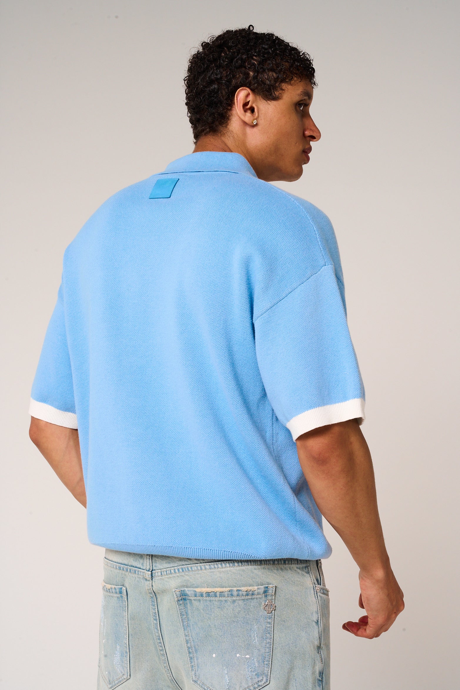 Reno Knitted Zip Polo Blue