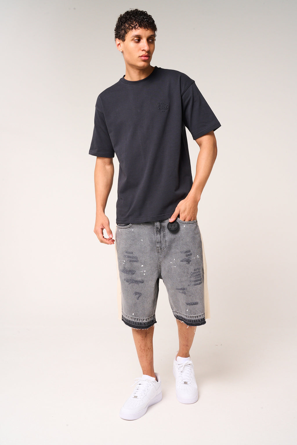 Karim Embossed Logo T Shirt Black