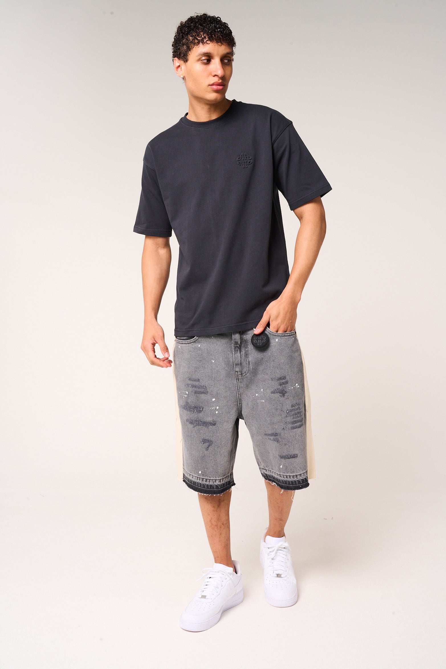 Karim Embossed Logo T Shirt Black