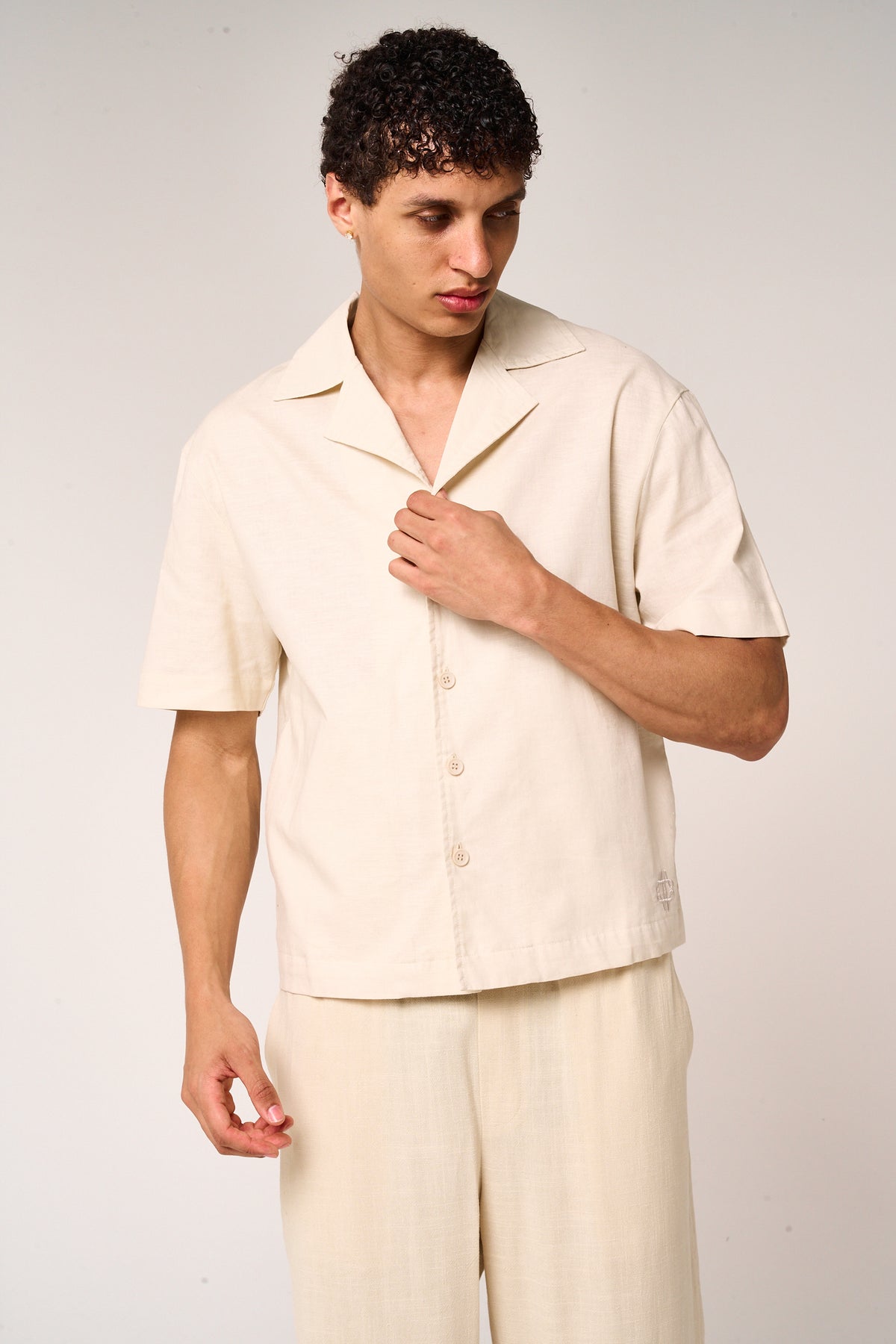 Kailani Short Sleeve Linen Shirt Beige