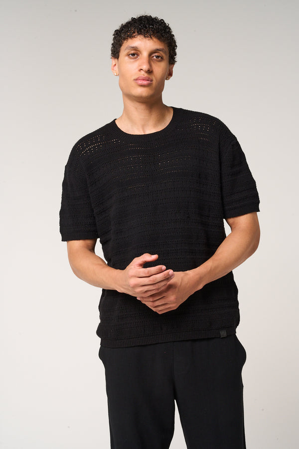Araz Knitted Patterned T Shirt Black