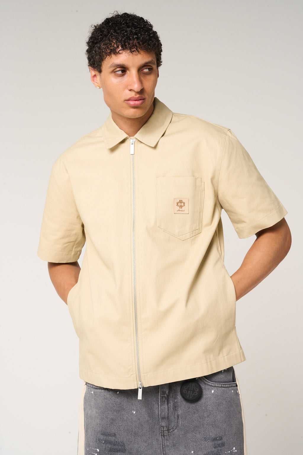 Ornell Cotton Twill Overshirt Beige