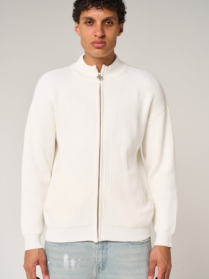 Mesa Ribbed Zip-Through Sweater White