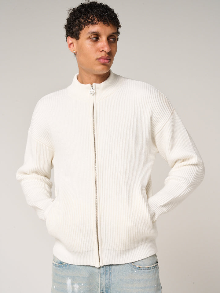 Mesa Ribbed Zip-Through Sweater White