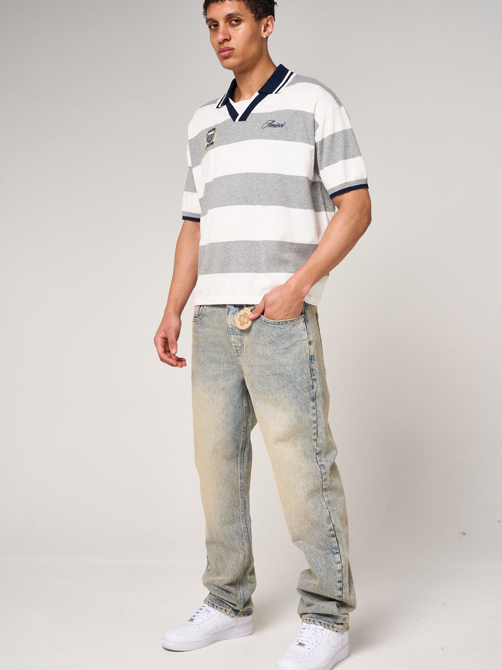 Avendia Striped Knitted Polo Grey
