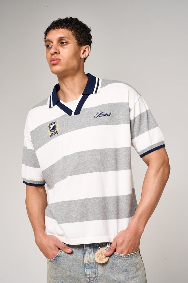 Avendia Striped Knitted Polo Grey