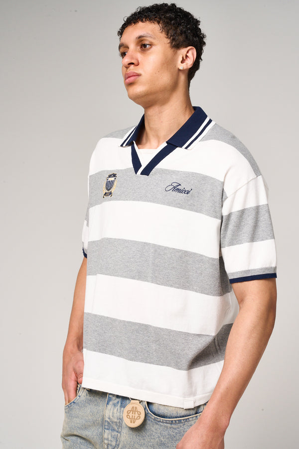 Avendia Striped Knitted Polo Grey