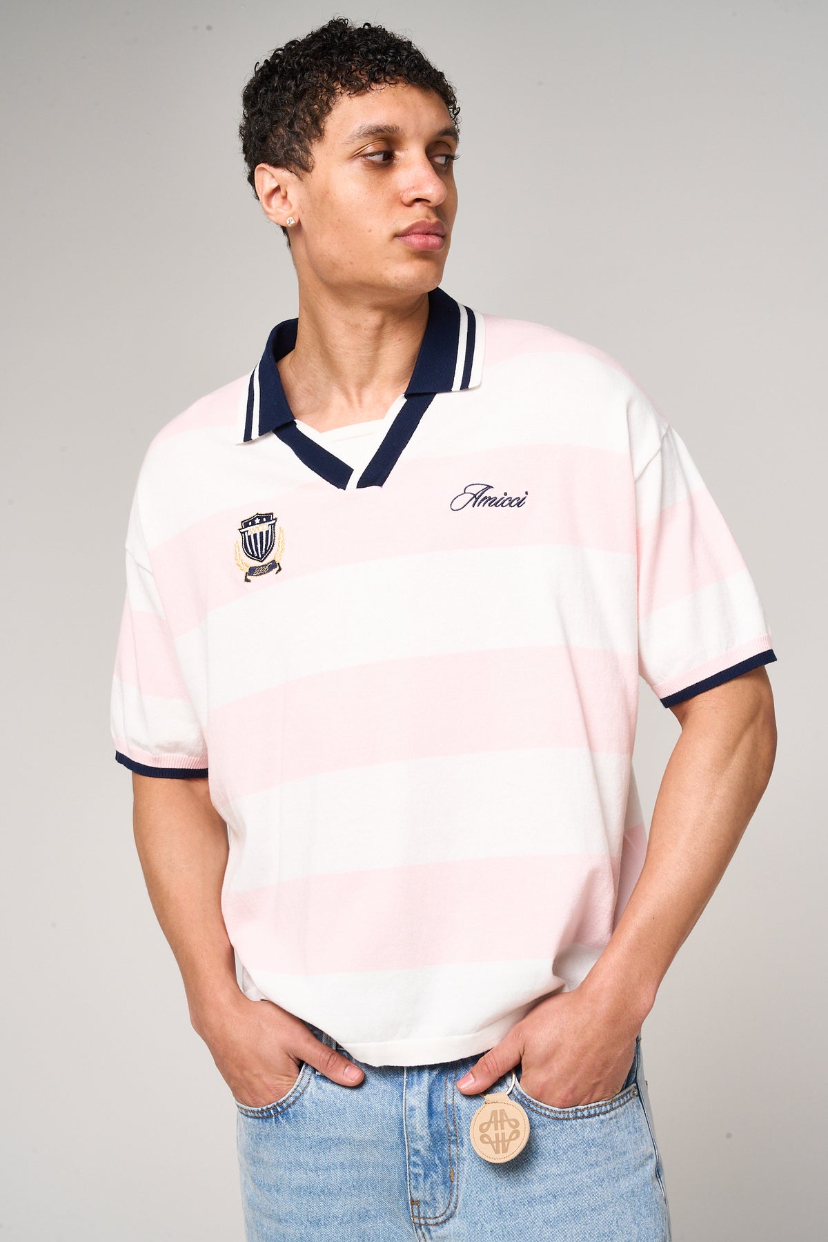 Avendia Striped Knitted Polo Pink
