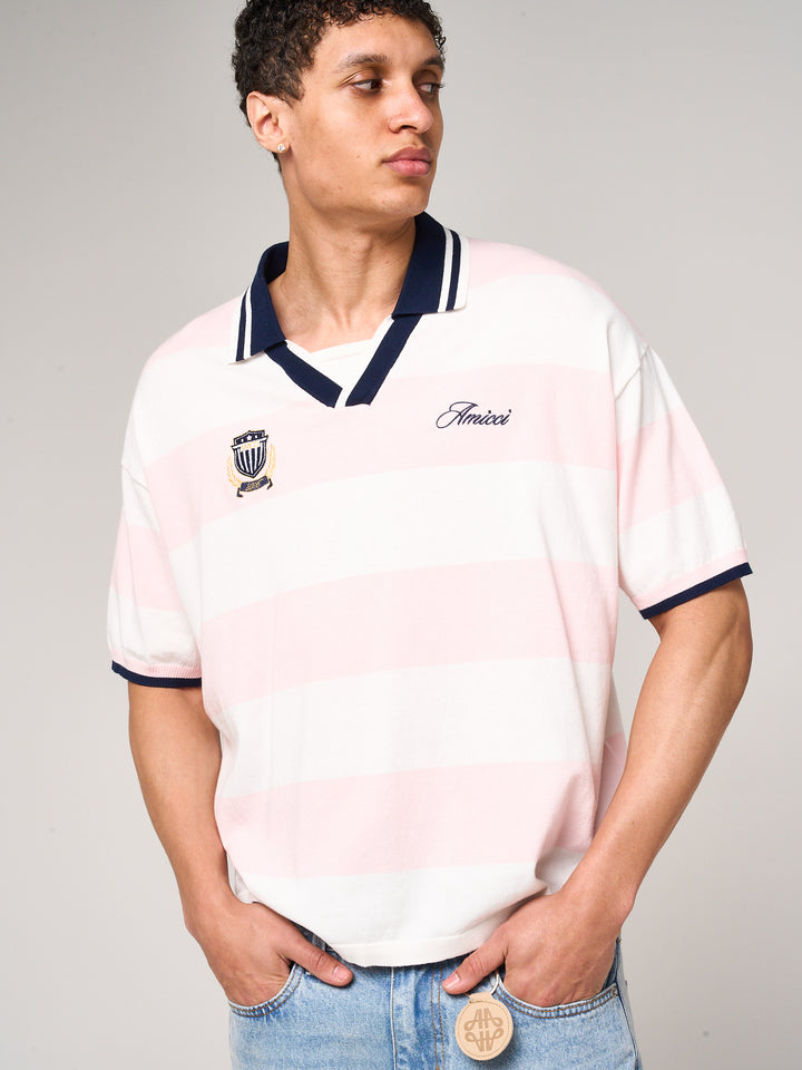 Avendia Striped Knitted Polo Pink