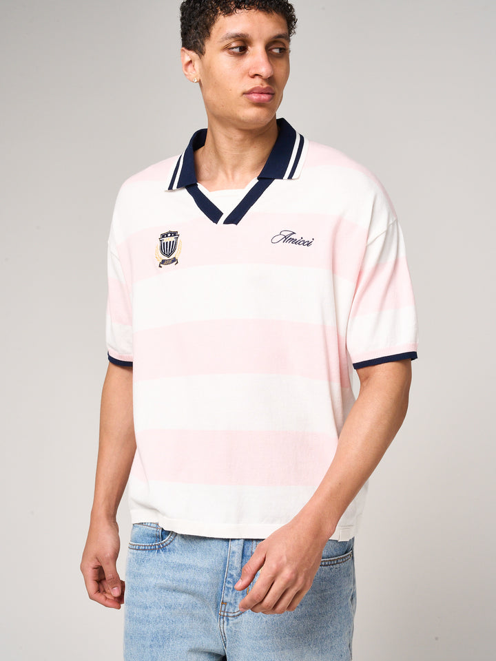 Avendia Striped Knitted Polo Pink