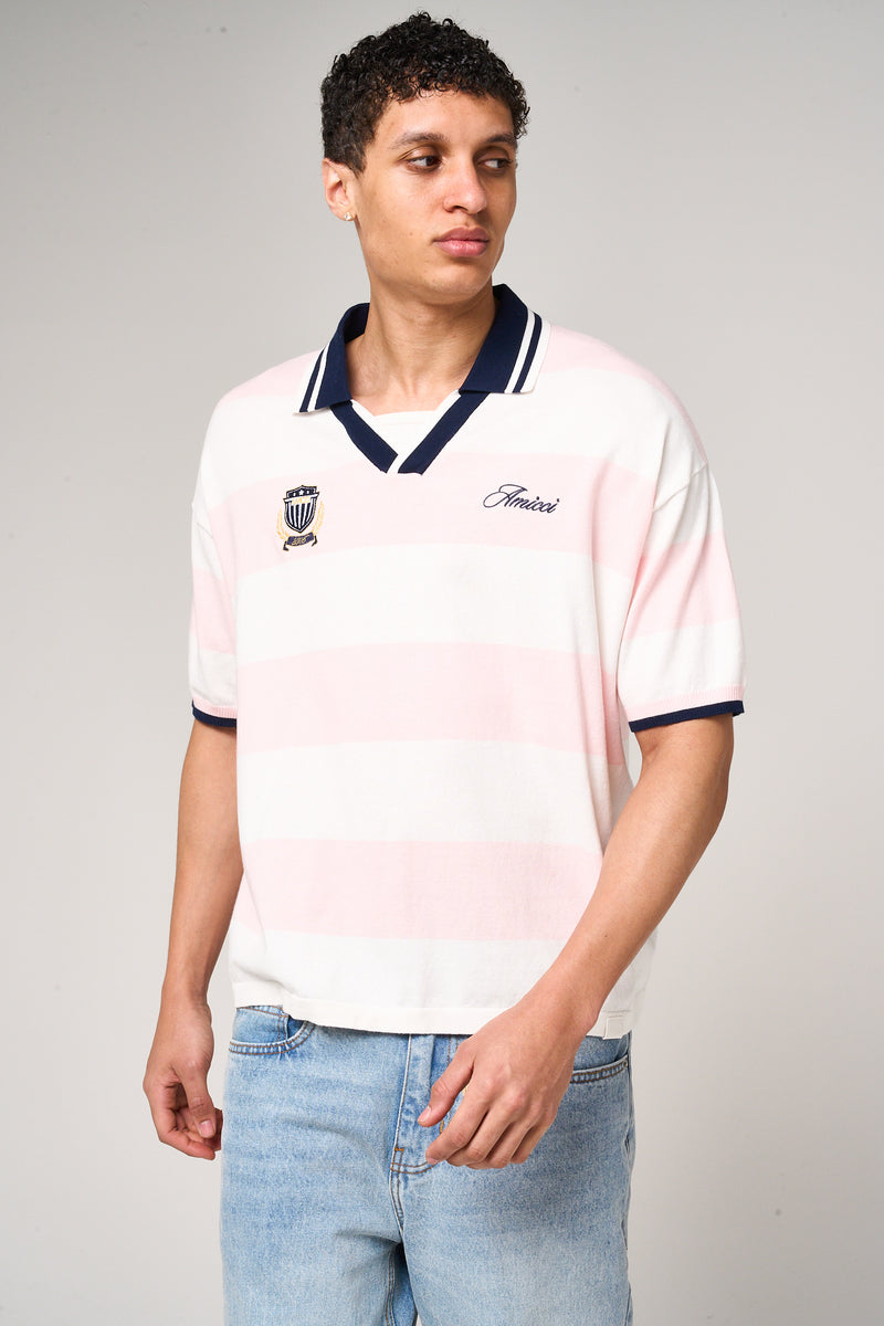 Avendia Striped Knitted Polo Pink