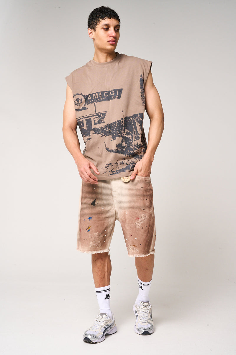 Abasalo Beige Denim Shorts