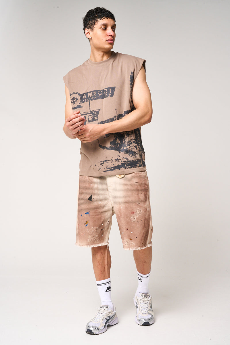 Abasalo Beige Denim Shorts