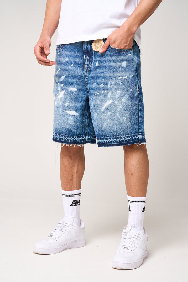 Cardenas Paint Splat Denim Short Blue