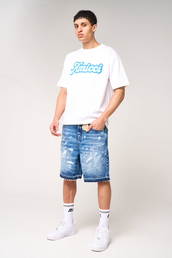 Cardenas Paint Splat Denim Short Blue
