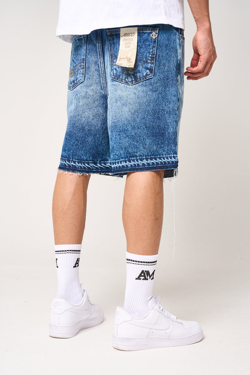 Cardenas Paint Splat Denim Short Blue