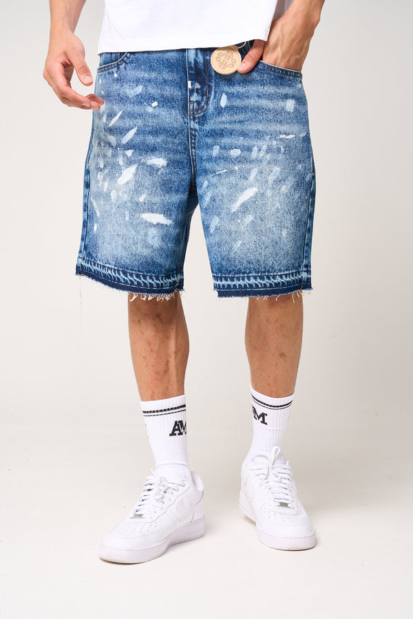 Cardenas Paint Splat Denim Short Blue