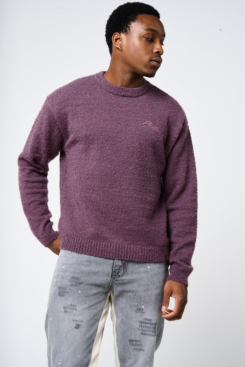 Fretta Fluffy Knit Sweatshirt Burgundy