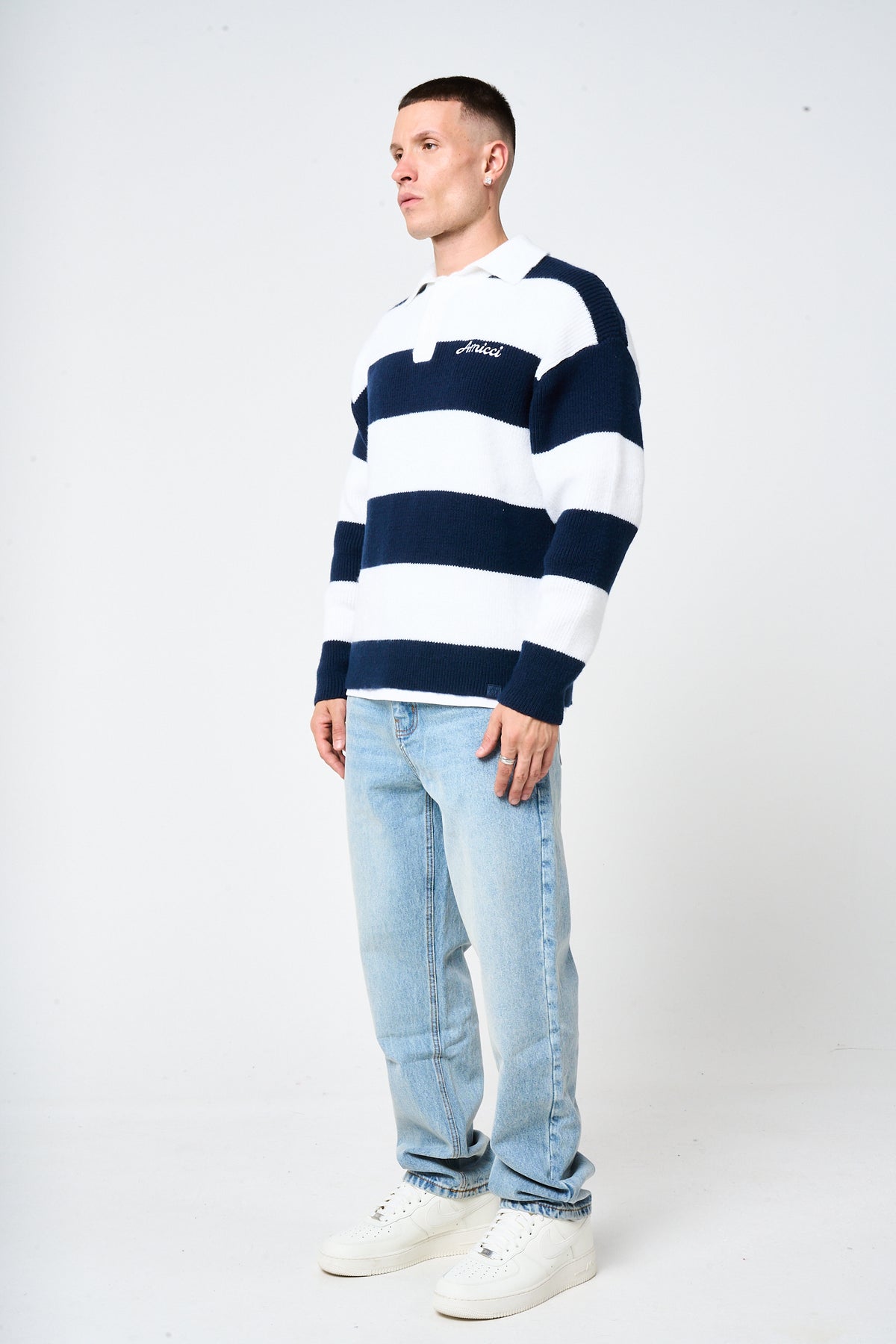 Awing Marine Gestreepte Gebreide Sweater