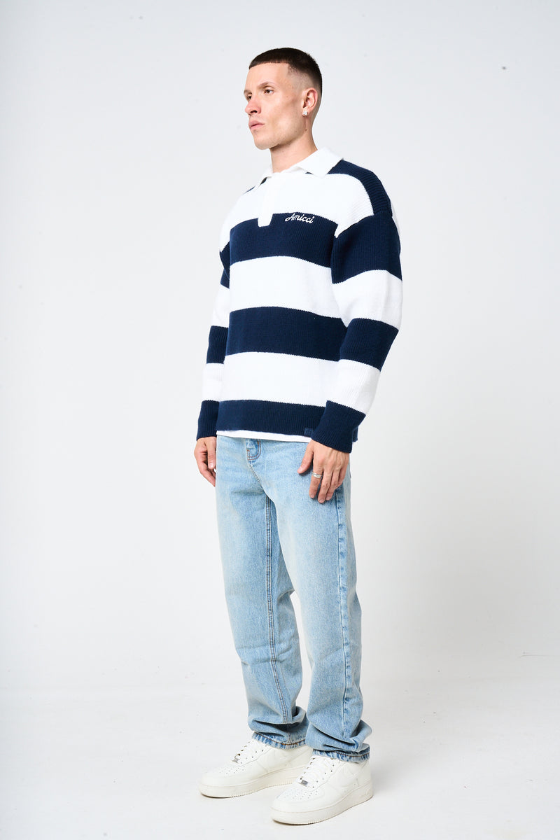 Awing Navy Striped Knitwear Sweatshirt