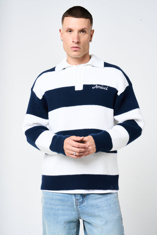 Awing Marine Gestreepte Gebreide Sweater