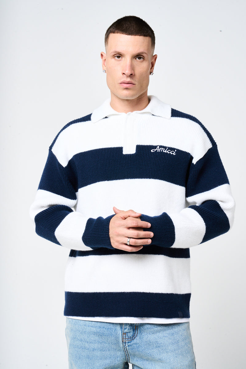 Awing Navy Striped Knitwear Sweatshirt