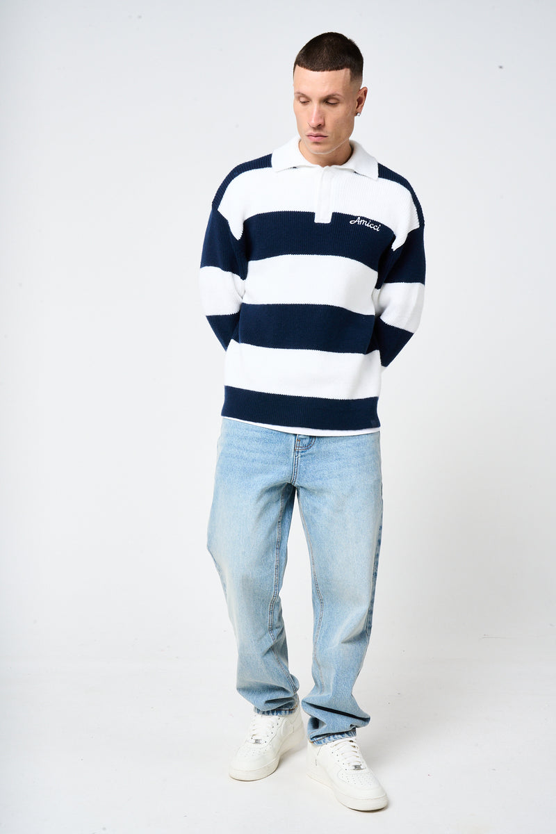 Awing Navy Striped Knitwear Sweatshirt